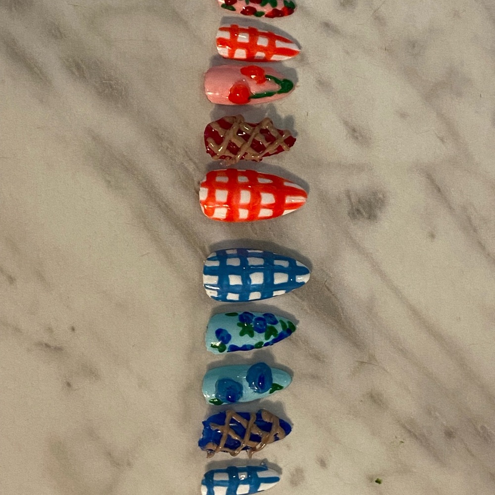 HANDMADE Colorful Nail Art Set with Fruit and Floral Designs